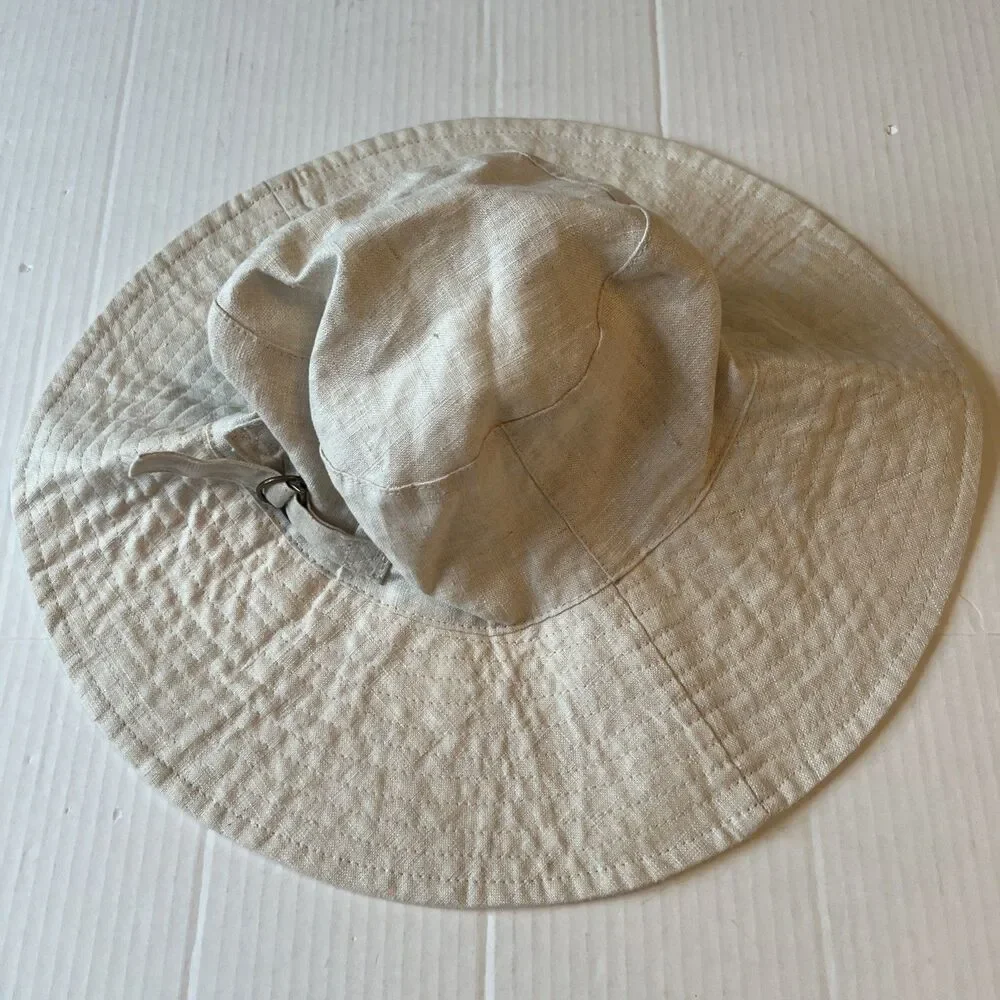 Nordstrom OZ S/M Hat Sun Protection Beach Packable Foldable 100% Linen NWOT